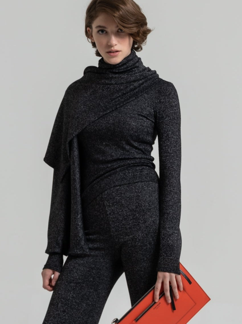 NALA TURTLENECK TOP WITH SCARF - GREY