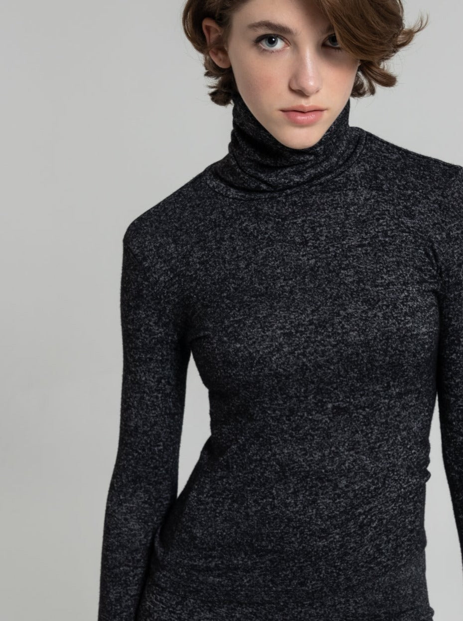 NALA TURTLENECK TOP WITH SCARF - GREY