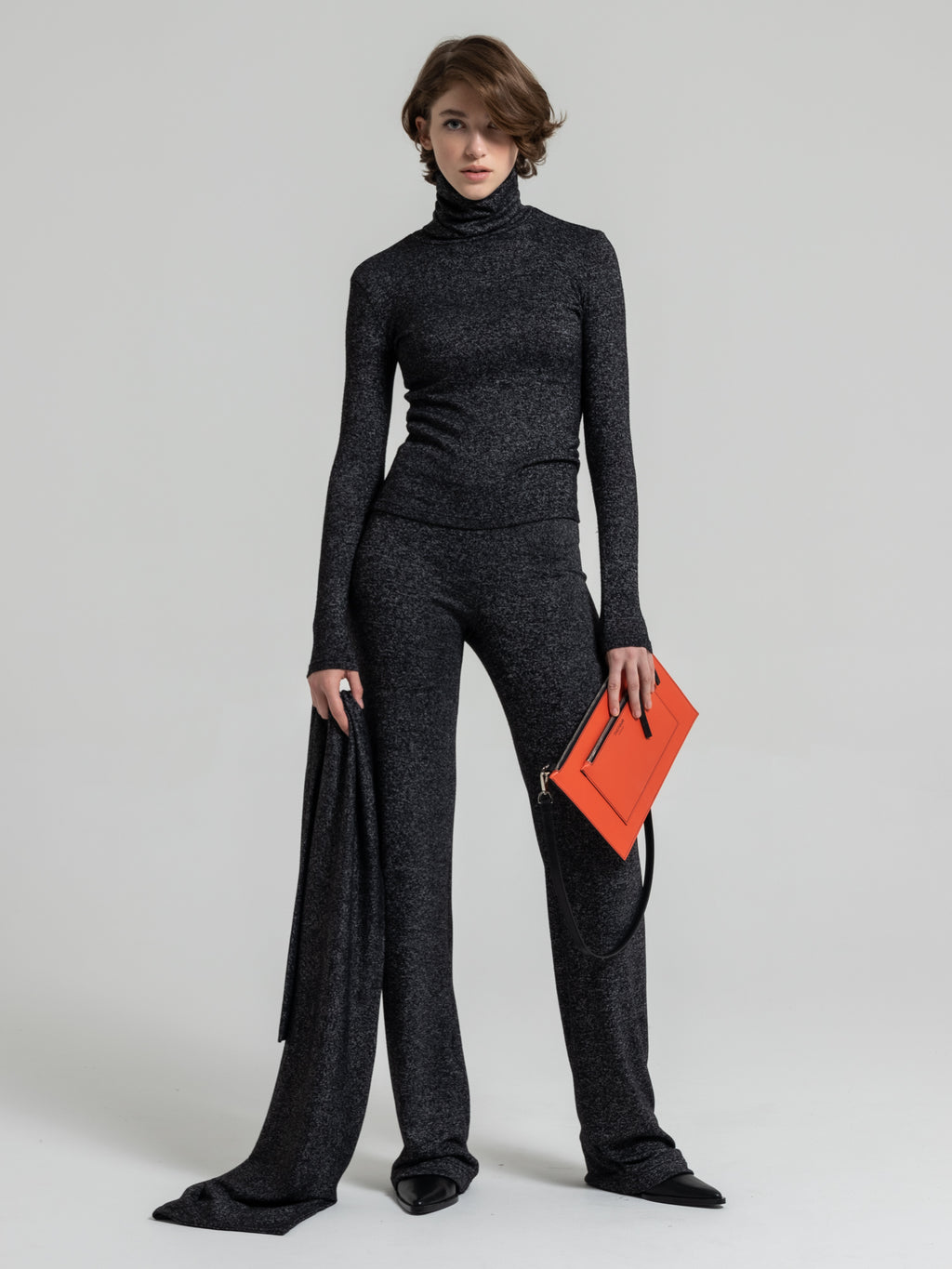 NALA TURTLENECK TOP WITH SCARF - GREY