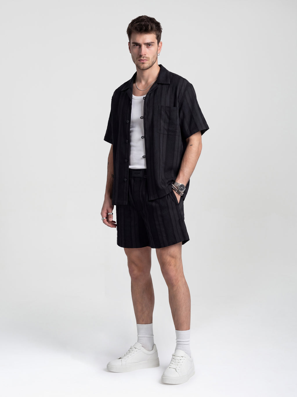 LIDO SHORTS - STRIPED BLACK