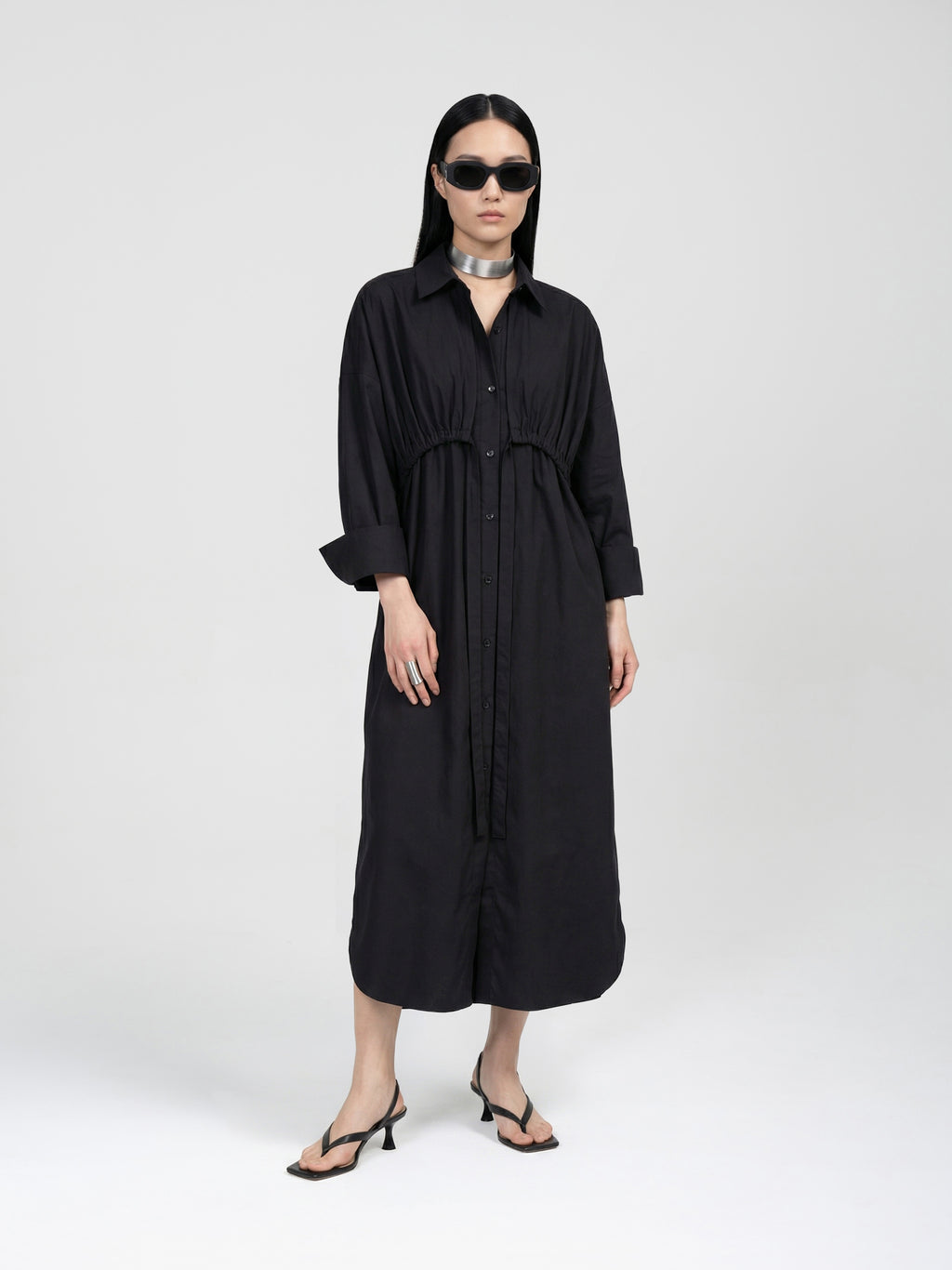 BIND SHIRT DRESS - BLACK