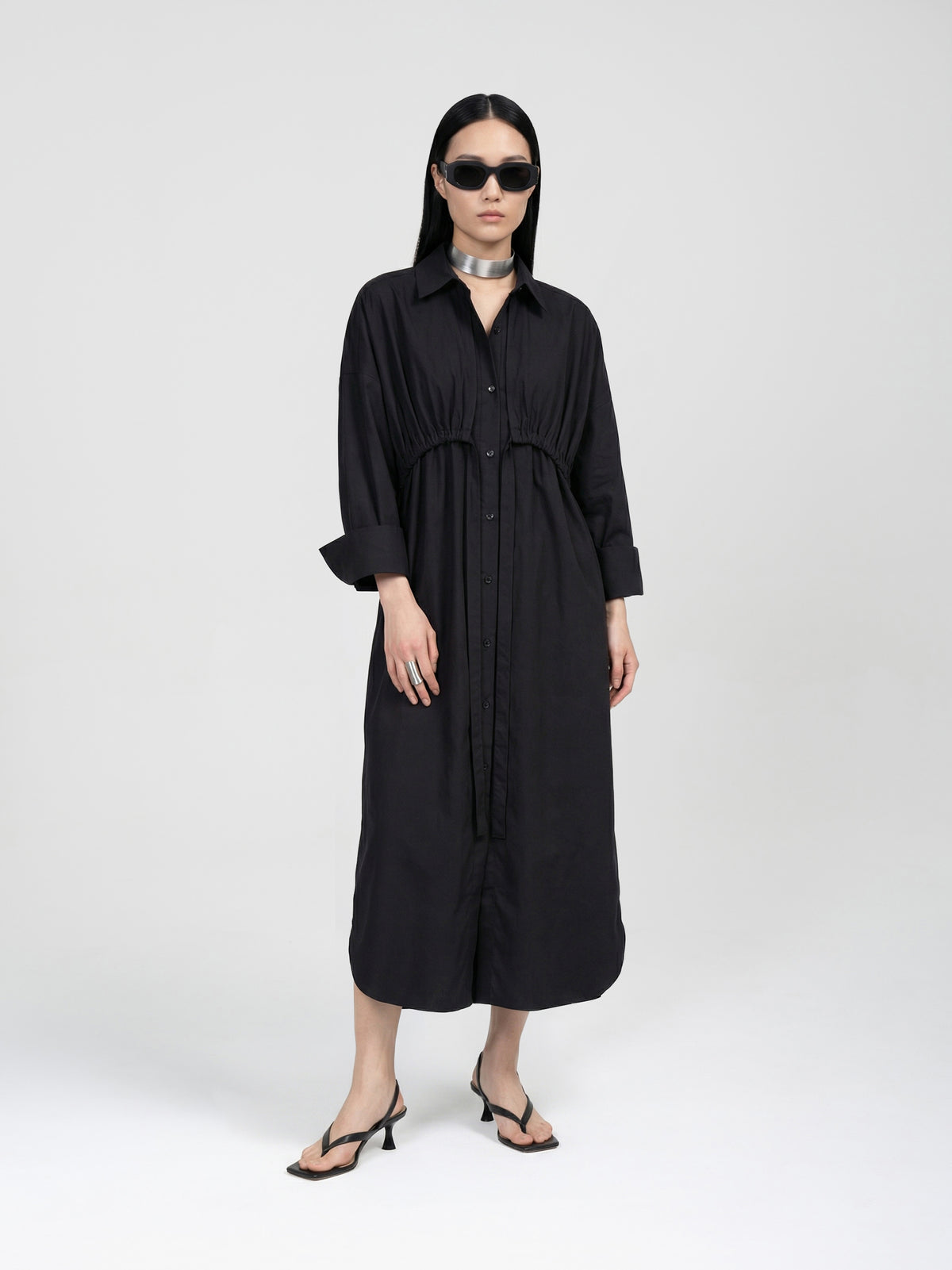 BIND SHIRT DRESS - BLACK