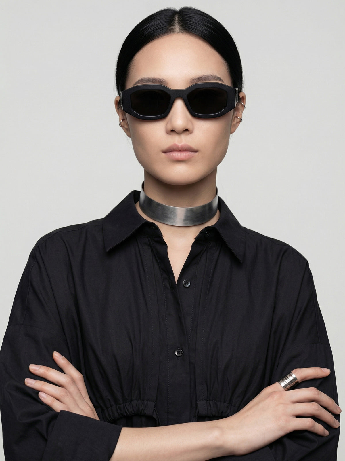 BIND SHIRT DRESS - BLACK