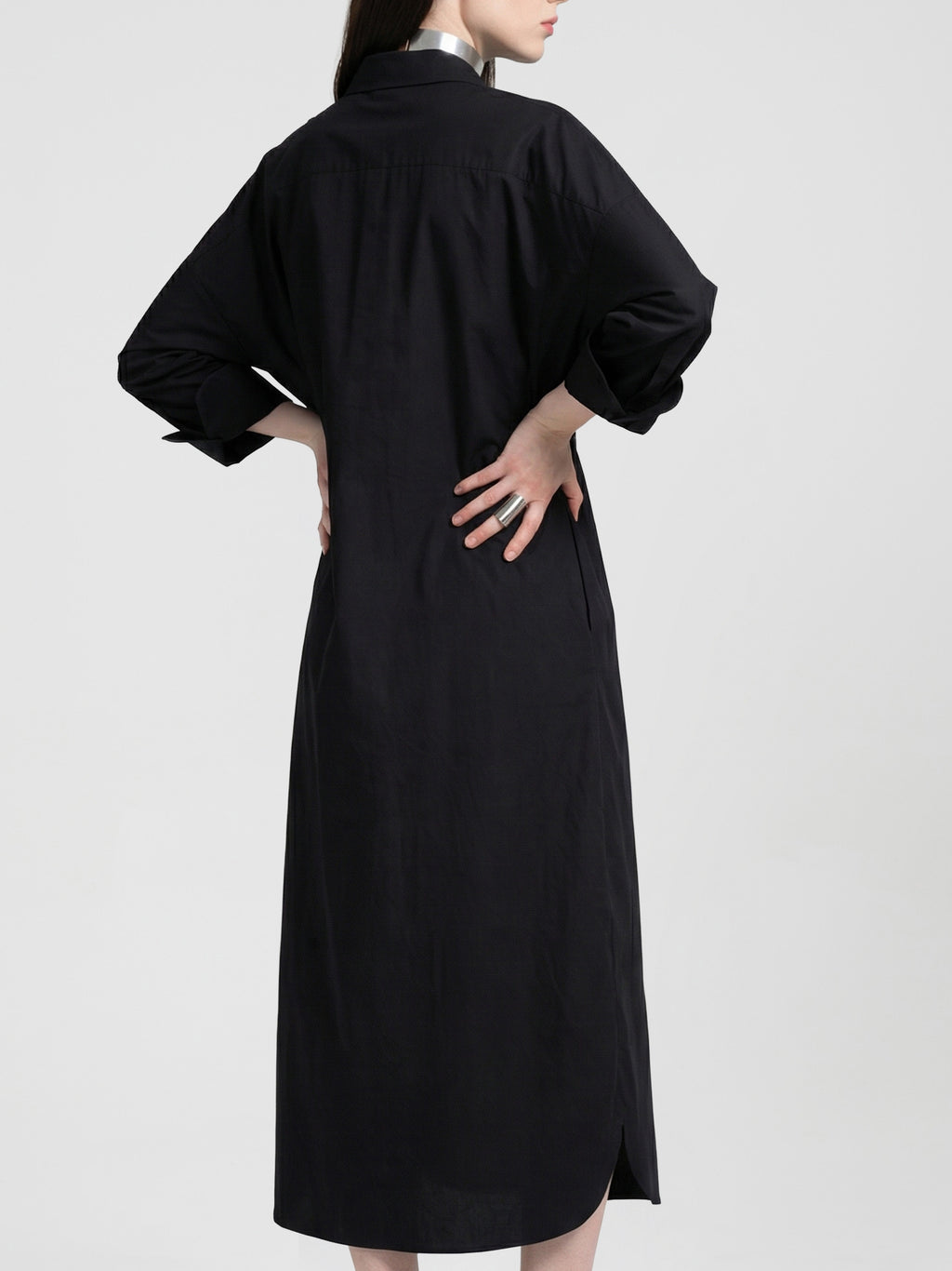 BIND SHIRT DRESS - BLACK