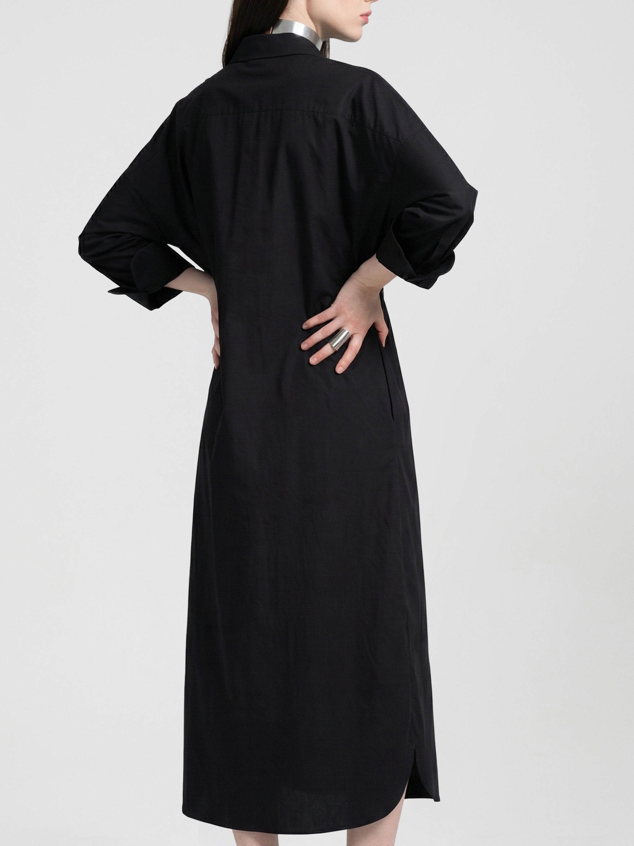 BIND SHIRT DRESS - BLACK