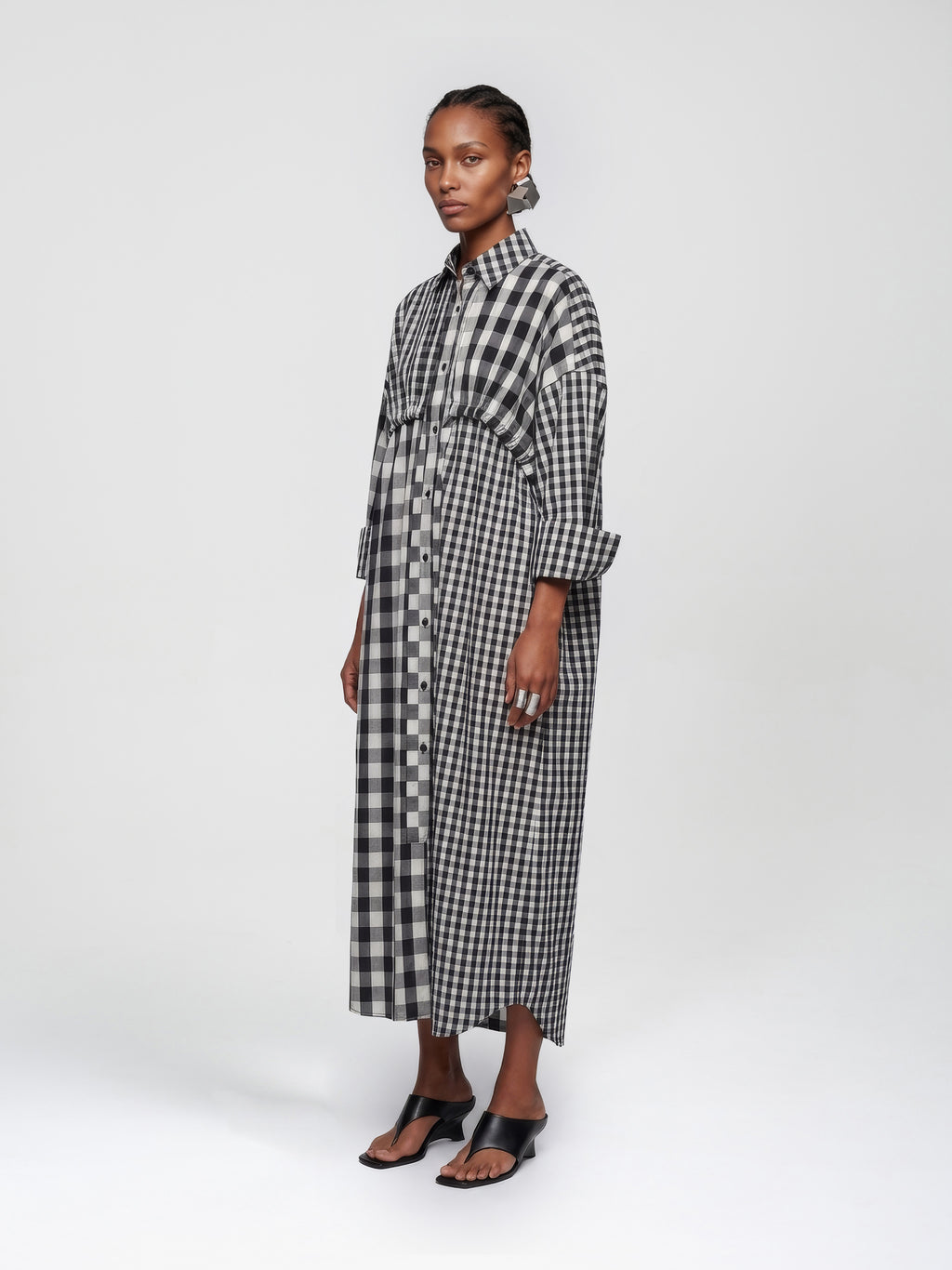 BIND SHIRT DRESS - CHECKED BLACK + WHITE