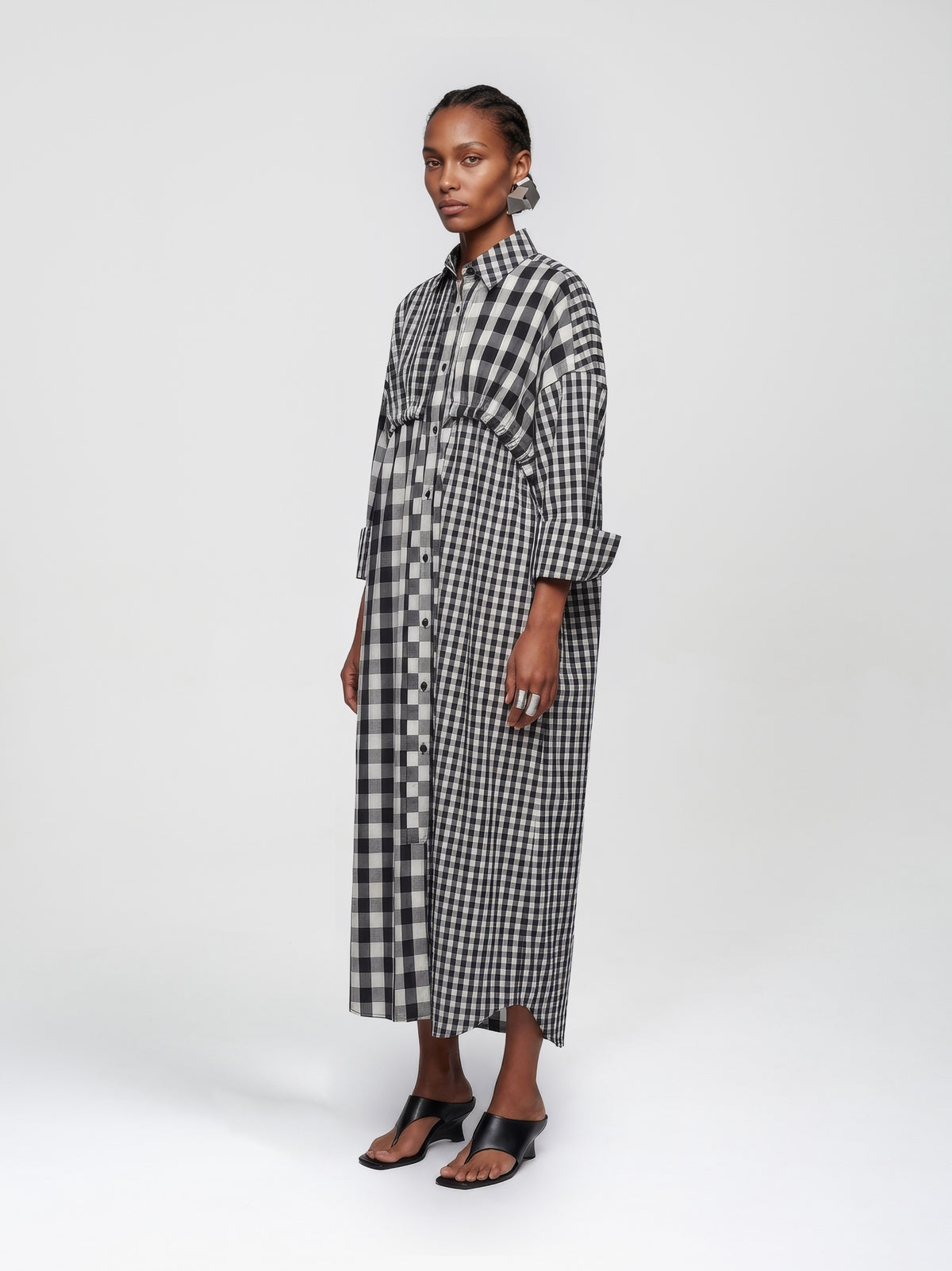 BIND SHIRT DRESS - CHECKED BLACK + WHITE