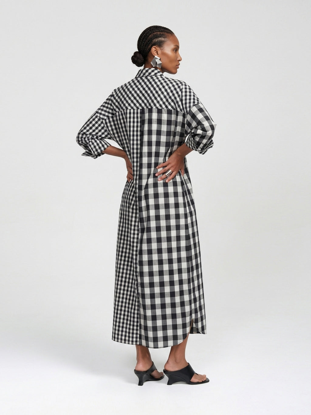 BIND SHIRT DRESS - CHECKED BLACK + WHITE