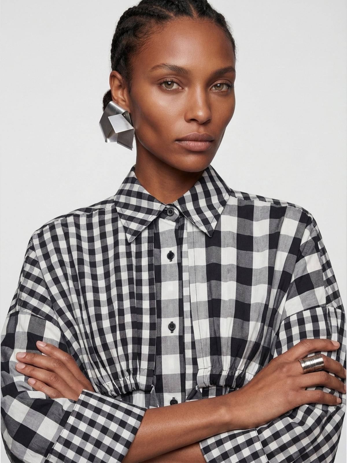 BIND SHIRT DRESS - CHECKED BLACK + WHITE