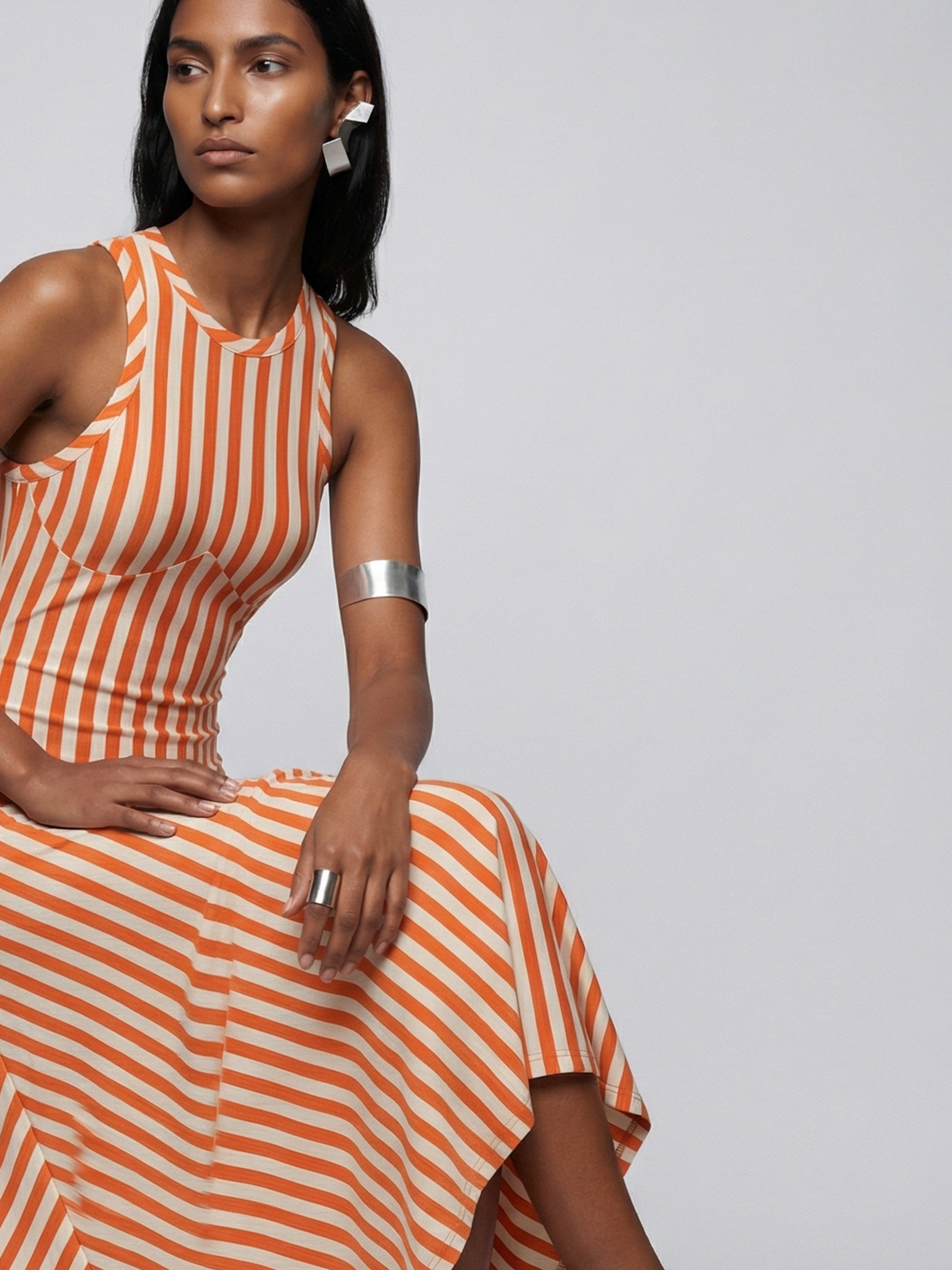 CONTOUR TANK DRESS - BEIGE ORANGE