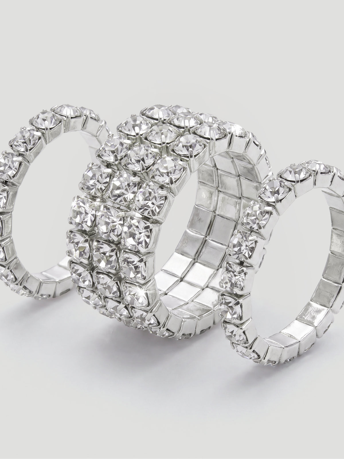 GLINT RHINESTONE RING SET - SILVER