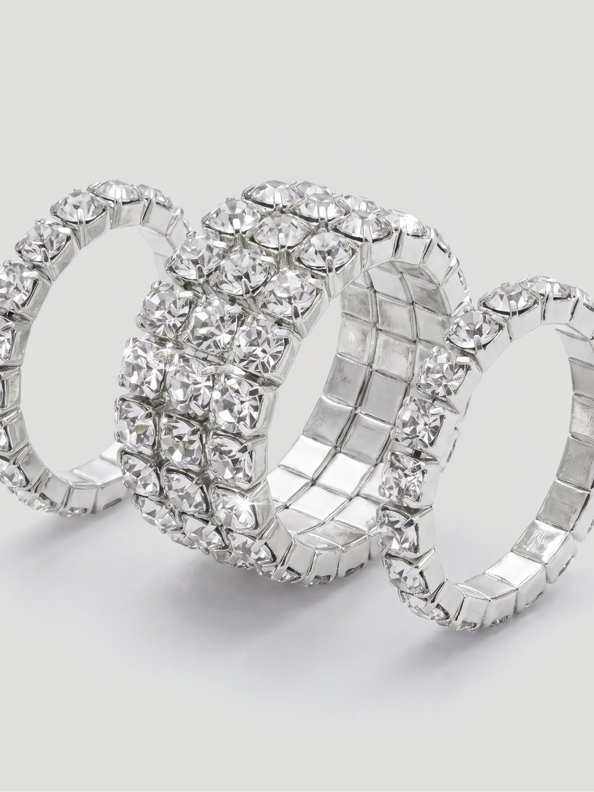 GLINT RHINESTONE RING SET - SILVER