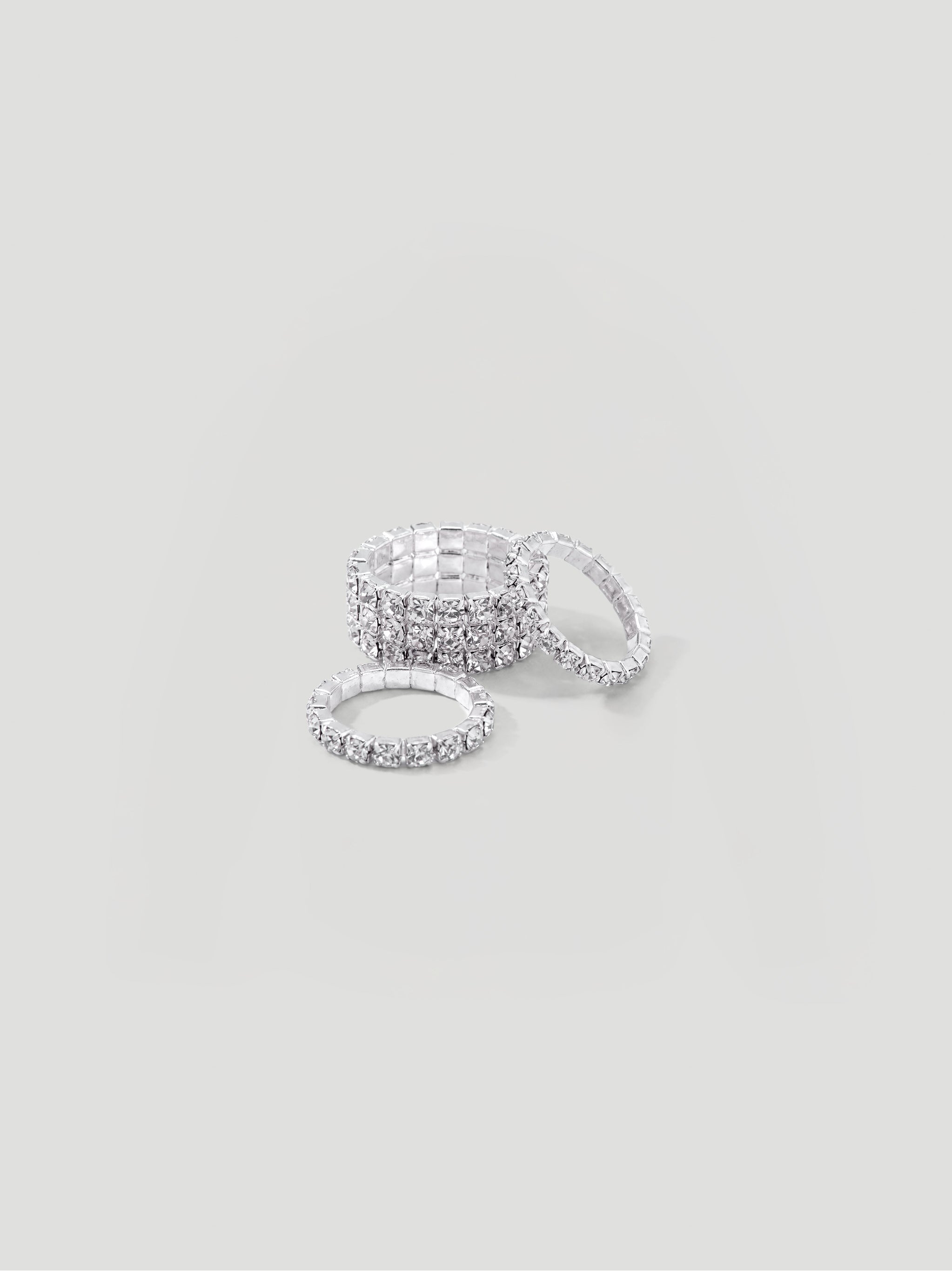 GLINT RHINESTONE RING SET - SILVER