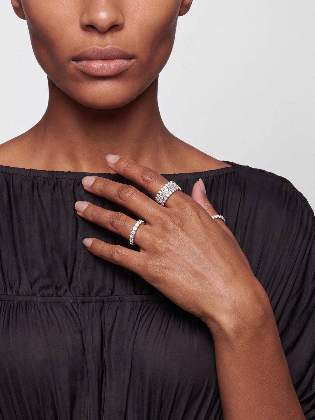 GLINT RHINESTONE RING SET - SILVER