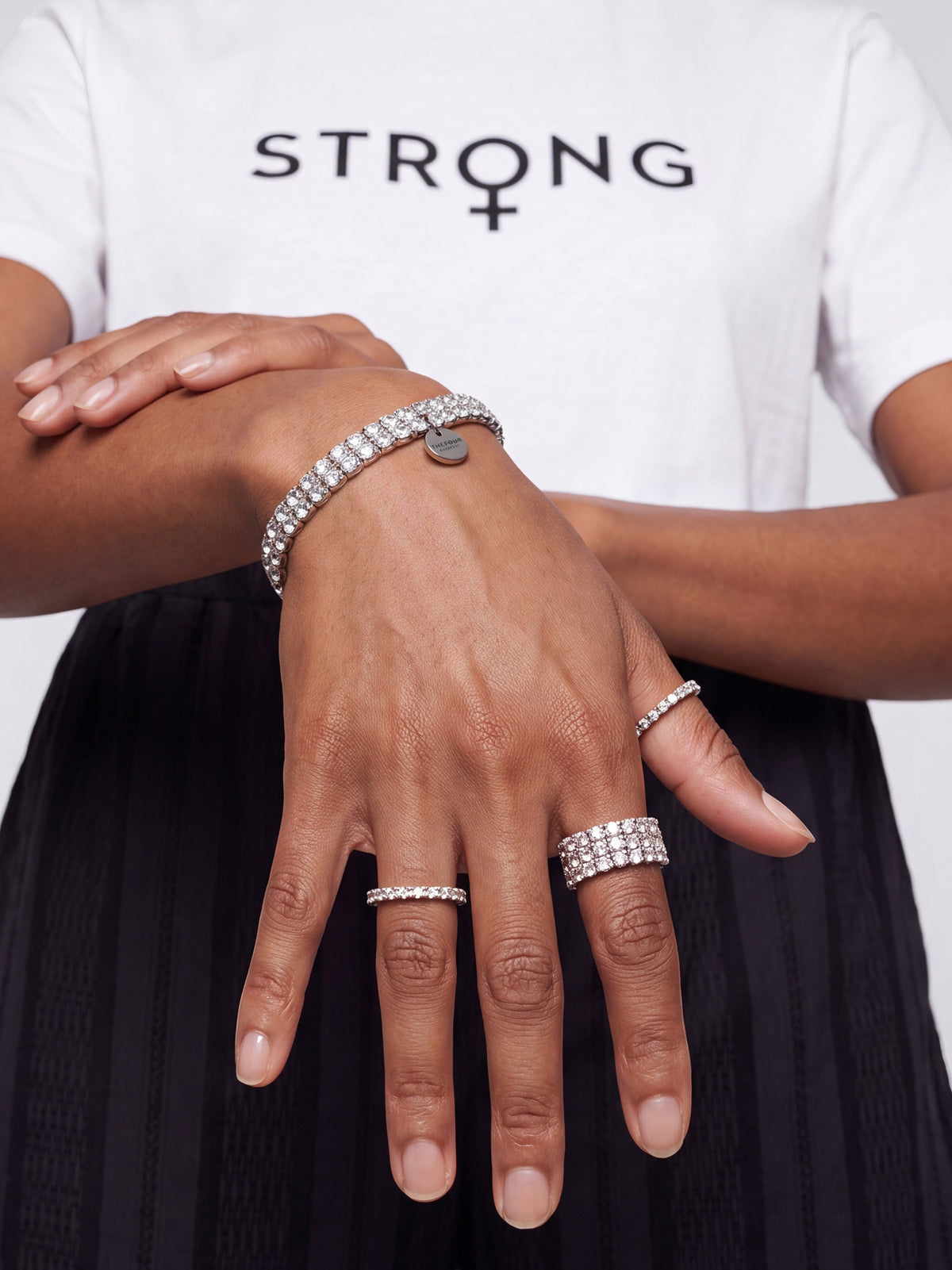 GLINT RHINESTONE RING SET - SILVER