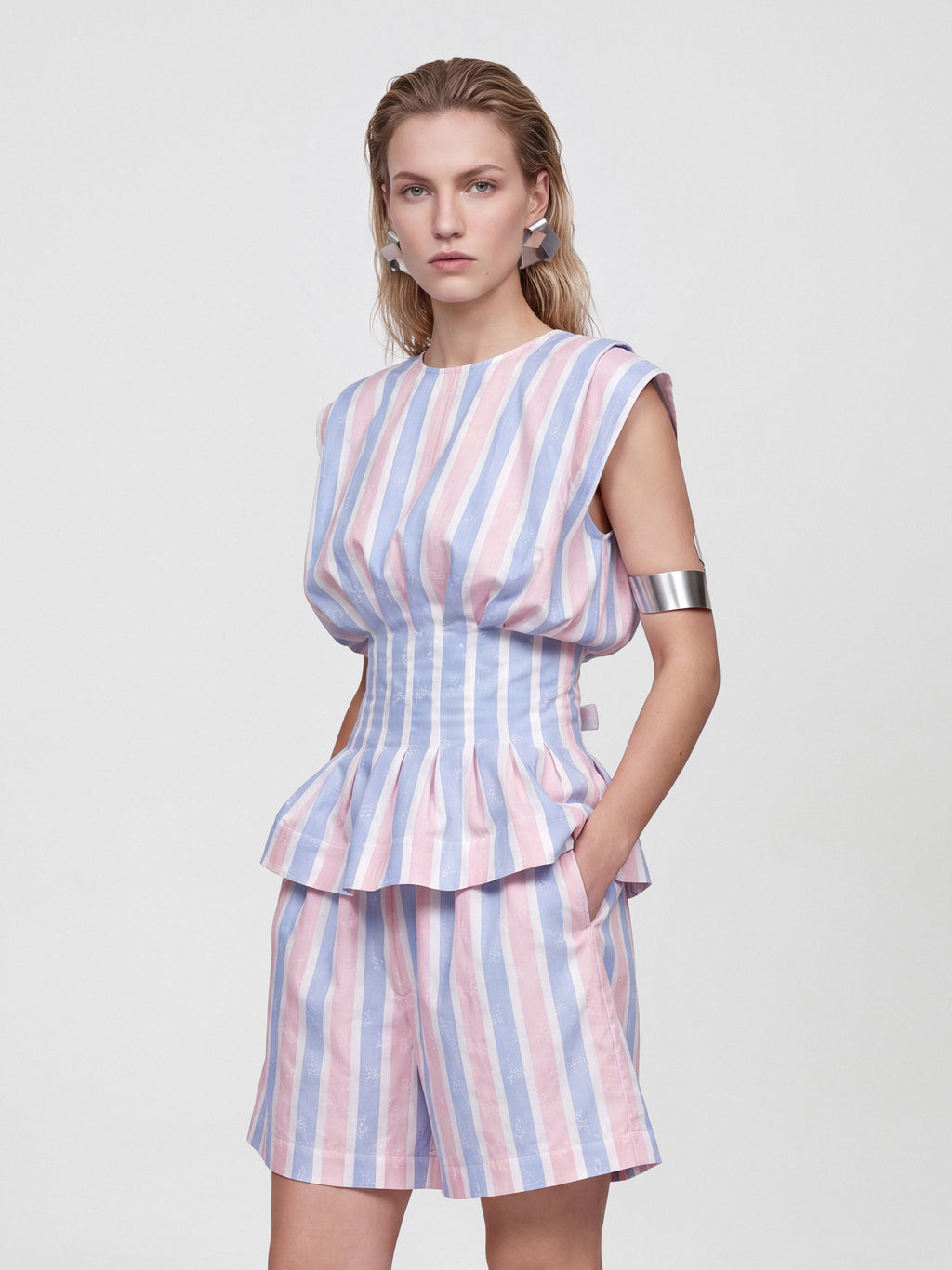 HOURGLASS TOP - STRIPED ROSE BLUE